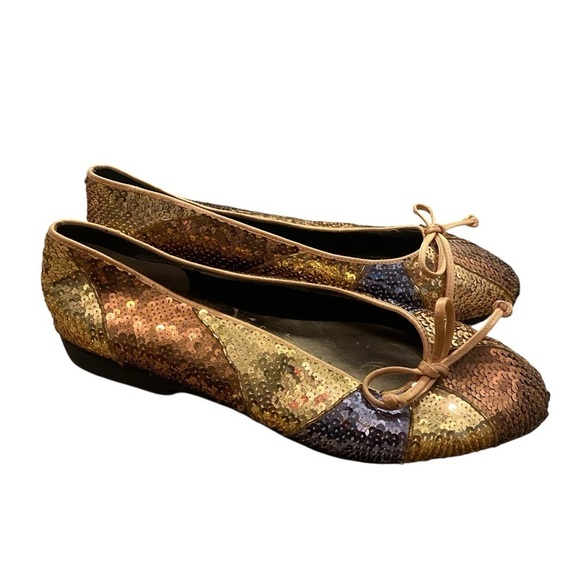 Beverly Feldman Shoes - Frankie and Baby Beverly Feldman  Sequin Gold Silver Ballet Flats